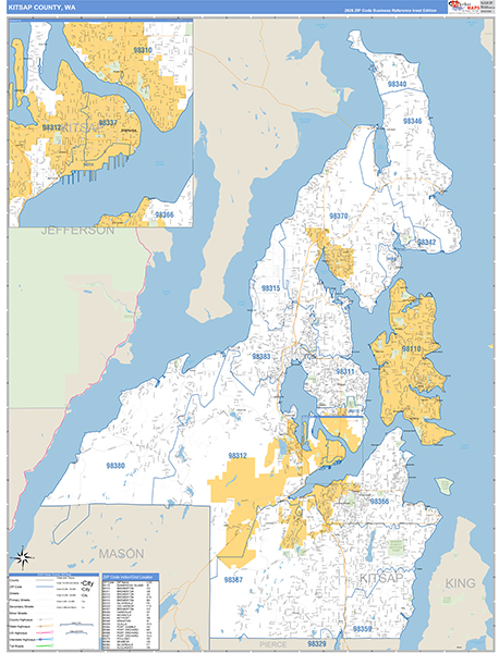 Kitsap County, WA Wall Map Basic Style
