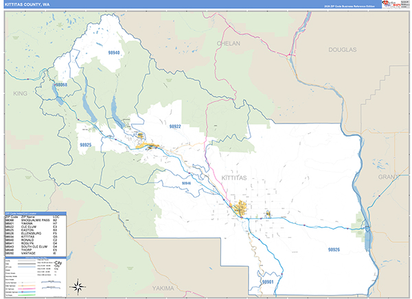 Kittitas County, WA Wall Map Basic Style