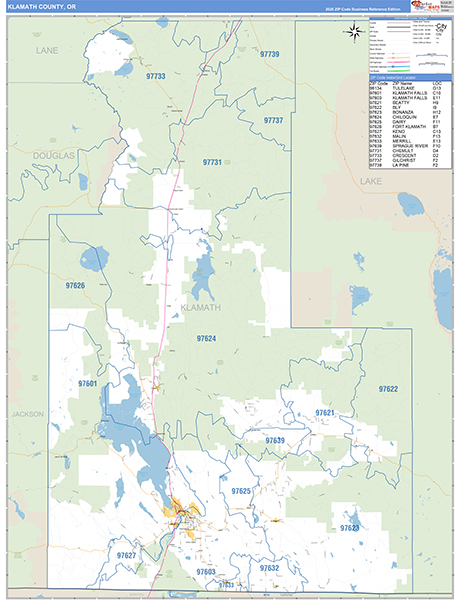 Klamath County, OR Zip Code Wall Map