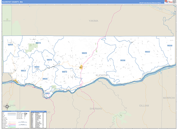 Klickitat County, WA Wall Map Basic Style