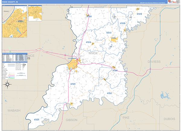 Knox County, IN Zip Code Map