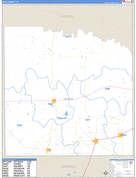 Knox County, TX Zip Code Map