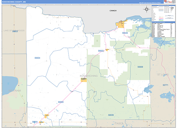 Koochiching County, MN Zip Code Map