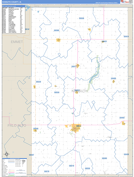 Kossuth County, IA Zip Code Wall Map