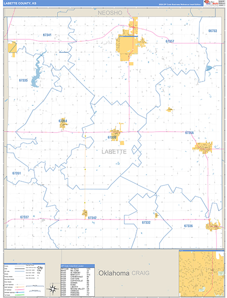 Labette County, KS Zip Code Wall Map