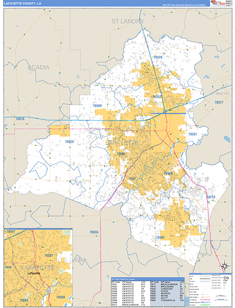 Lafayette Parish (County), LA Wall Map Basic Style