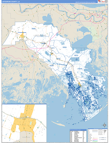 Lafourche Parish (County), LA Zip Code Wall Map