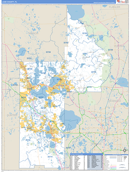 Lake County, FL Wall Map Basic Style