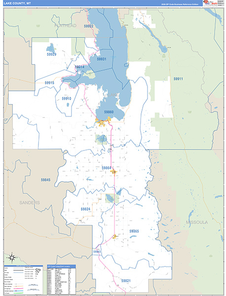 Lake County, MT Zip Code Wall Map