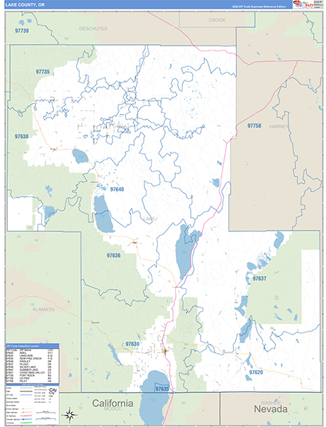 Lake County, OR Zip Code Wall Map