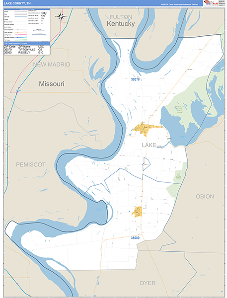 Lake County, TN Zip Code Map