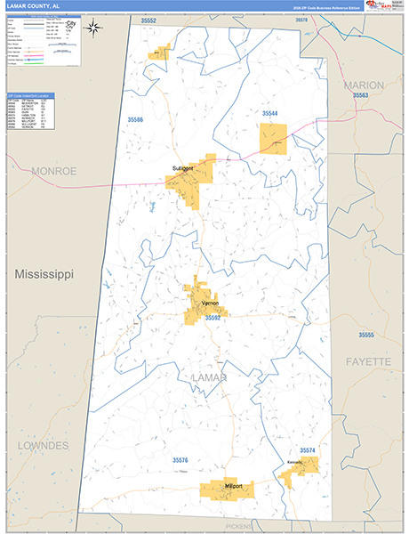 Lamar County, AL Zip Code Map