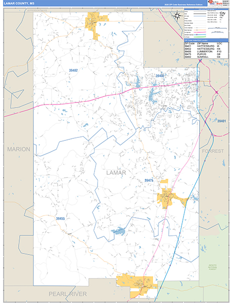 Lamar County, MS Zip Code Map