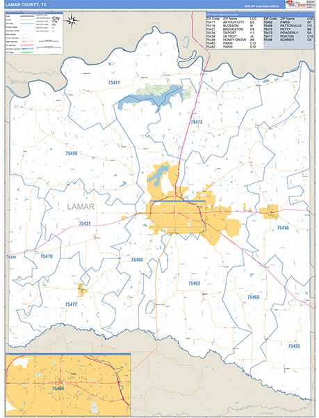 Lamar County, TX Zip Code Map