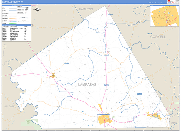 Lampasas County, TX Zip Code Map