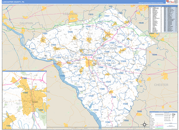 Lancaster County, PA Wall Map Basic Style