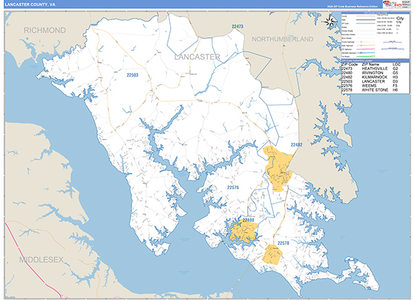 Lancaster County, VA Zip Code Map