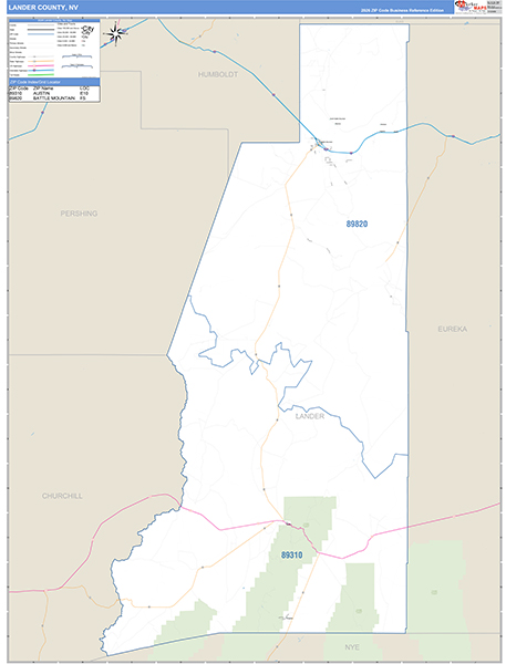 Lander County, NV Zip Code Map