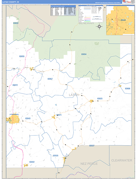 Latah County, ID Zip Code Wall Map