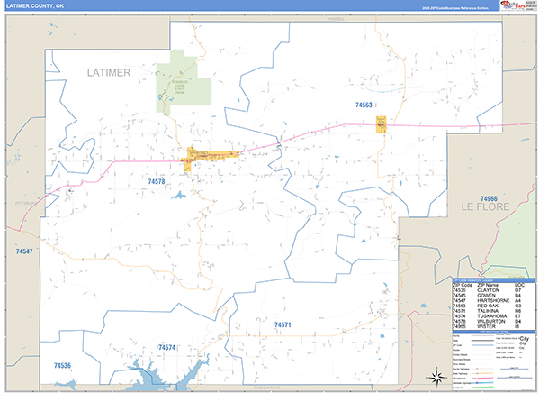 Latimer County, OK Carrier Route Wall Map