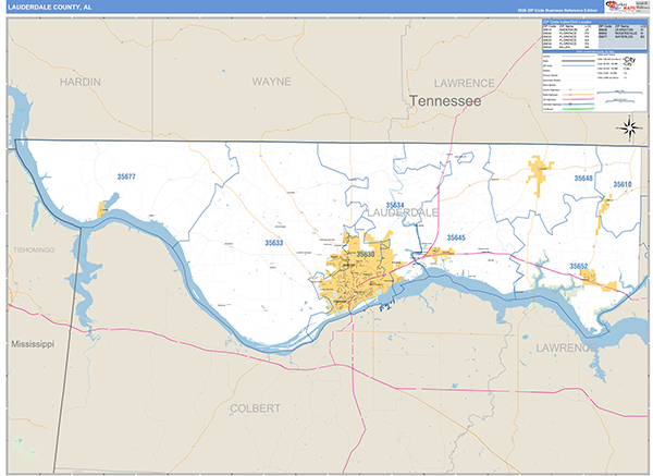 Lauderdale County, AL Zip Code Map