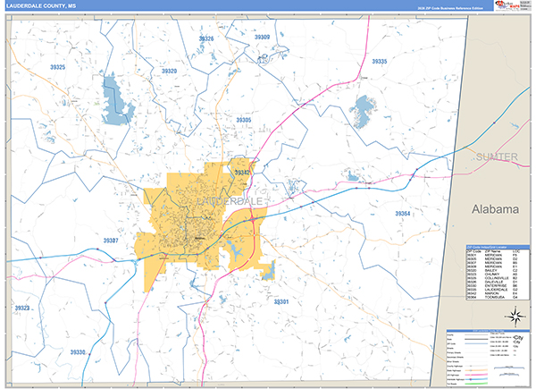 Lauderdale County, MS Zip Code Map