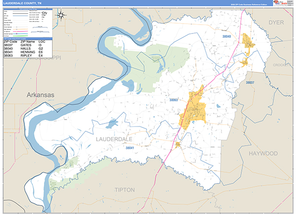 Lauderdale County, TN Zip Code Map