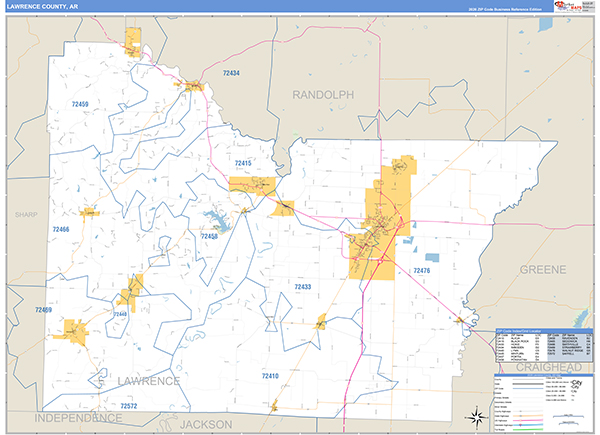 Lawrence County, AR Zip Code Map