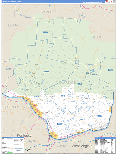 Lawrence County, OH Zip Code Map