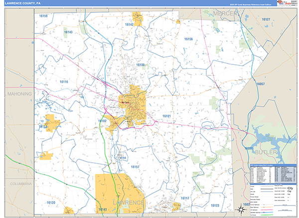 Lawrence County, PA Wall Map Basic Style