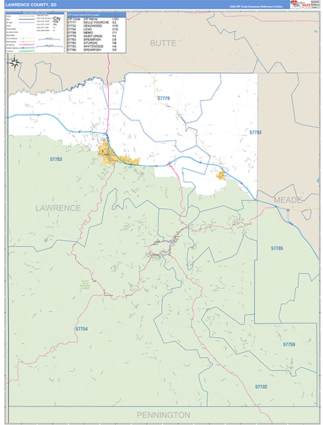 Lawrence County, SD Carrier Route Wall Map