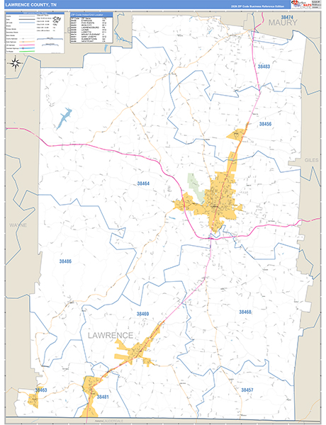 Lawrence County, TN Zip Code Map