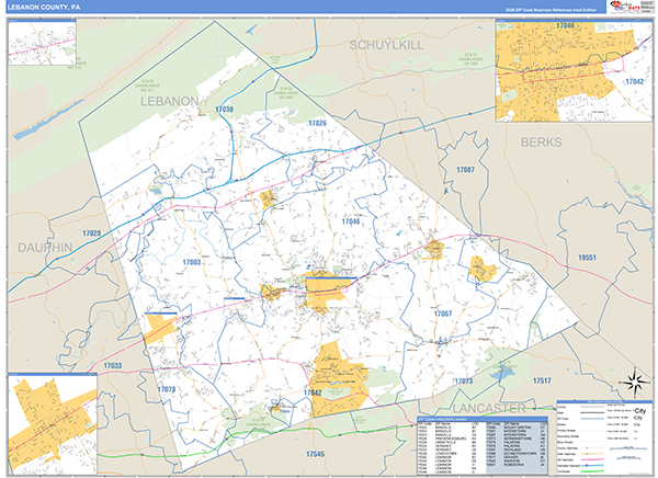 Lebanon County, PA Wall Map Basic Style