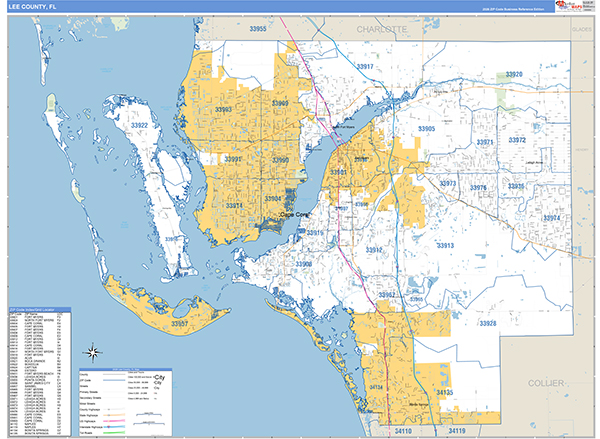 Lee County, FL Zip Code Map