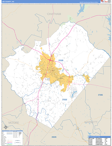 Lee County, NC Zip Code Wall Map