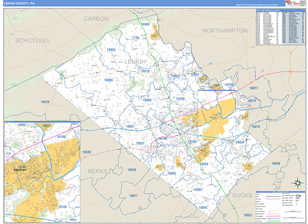 Lehigh County Wall Map Basic Style