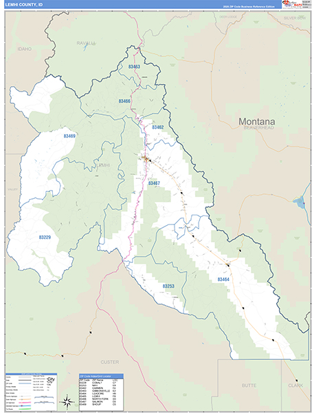 Lemhi County, ID Zip Code Wall Map