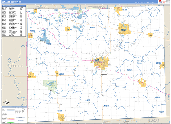 Lenawee County, MI Zip Code Map