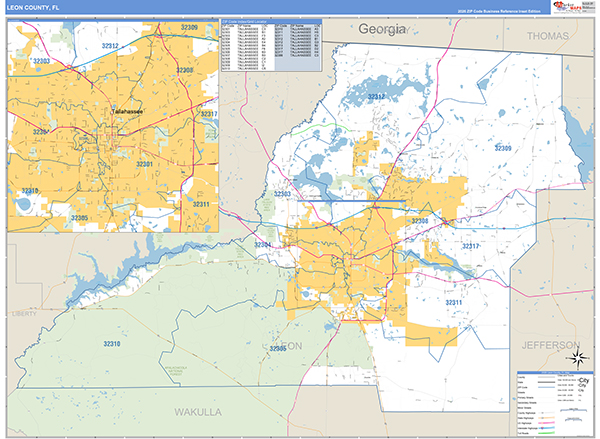 Leon County, FL Wall Map Basic Style