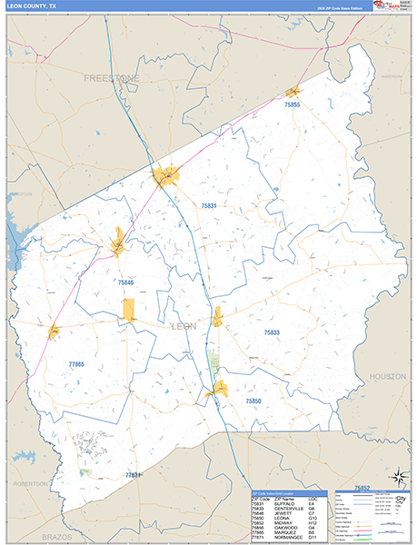 Leon County, TX Zip Code Map