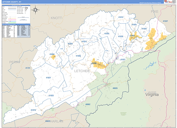 Letcher County, KY Zip Code Map