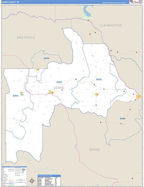 Lewis County, ID Zip Code Wall Map