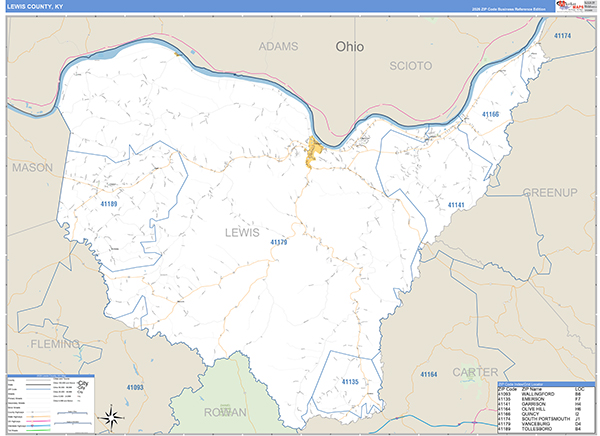 Lewis County, KY Zip Code Wall Map
