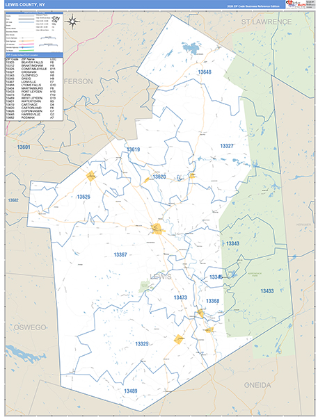 Lewis County, NY Zip Code Map