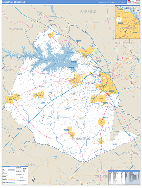 Lexington County, SC Zip Code Wall Map