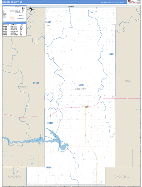 Liberty County, MT Zip Code Wall Map