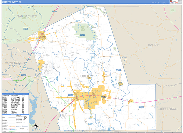 Liberty County, TX Zip Code Map
