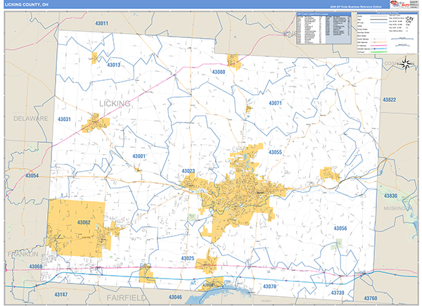 Licking County, OH Zip Code Map