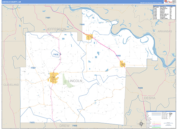 Lincoln County, AR Zip Code Map