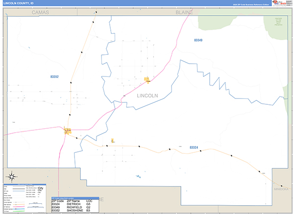 Lincoln County, ID Carrier Route Wall Map